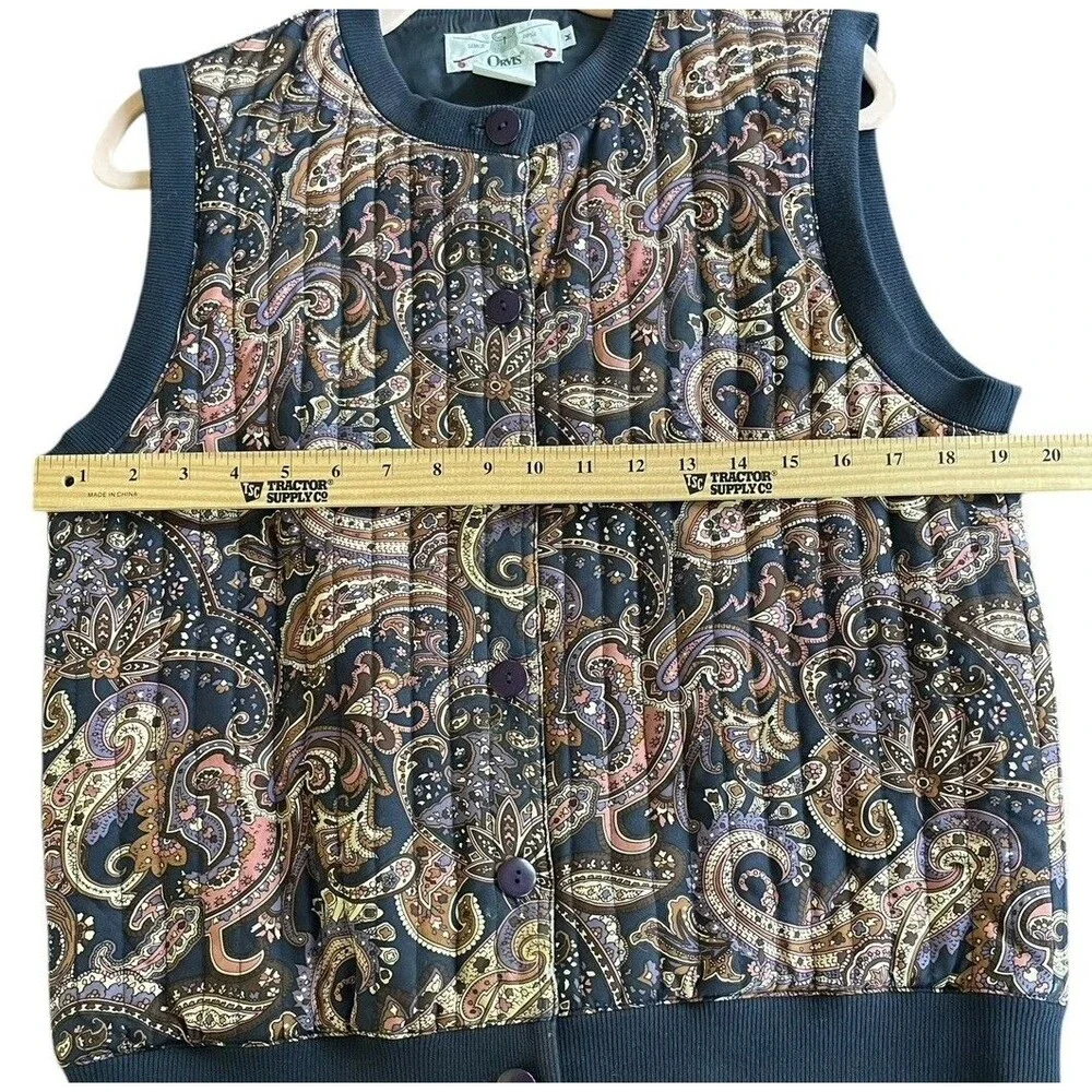 Vintage Women's Orvis 100% Silk Button Vest Paisley Quilted Medium Gorpcore - Picture 7 of 9